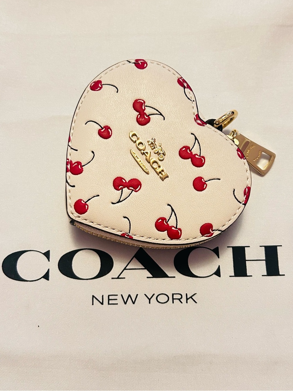 Coach Cherry Heart Coin Purse Wallet Keychain/ Bag Charm
